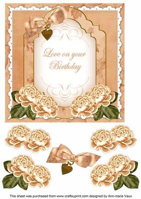 Borange Rose Love on Birthday Fancy 7in Decoupage Topper