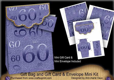 Blue Birthday 60 Gift Bag Mini Kit with Gift Card & Envelope