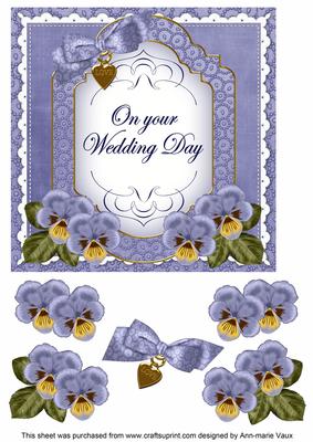Dblue Pansy Wedding Day Fancy 7in Decoupage Topper