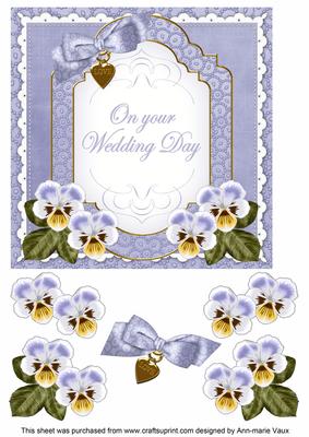 Pale Blue Pansy Wedding Day Fancy 7in Decoupage Topper