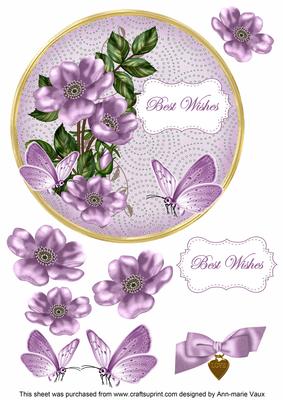 Lilac Wild Rose Best Wishes 7in Circle Decoupage Topper