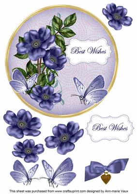 Dblue Wild Rose Best Wishes 7in Circle Decoupage Topper