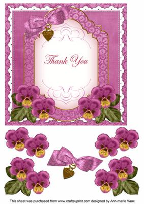 Cerise Pansy Thank You Fancy 7in Decoupage Topper