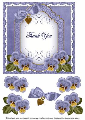 Blue Pansy Thank You Fancy 7in Decoupage Topper