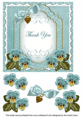 Dteal Pansy Thank You Fancy 7in Decoupage Topper