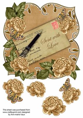 Coffee Rose Sent with Love 8in Fancy Rose Topper