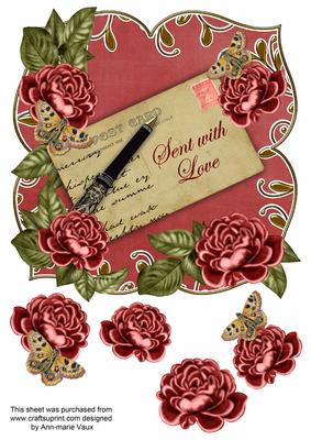 Dark Red Rose Sent with Love 8in Fancy Rose Topper