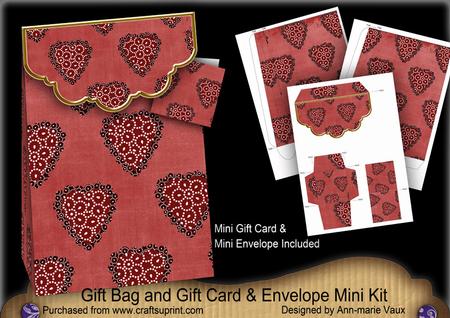 Dark Red Heart Gift Bag Mini Kit with Gift Card & Envelope