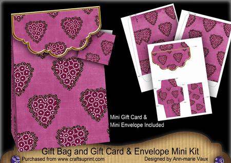 Cerise Heart Gift Bag Mini Kit with Gift Card & Envelope