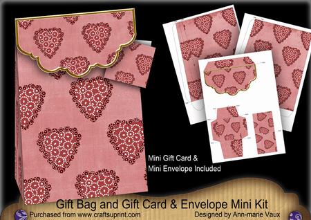 Red Heart Gift Bag Mini Kit with Gift Card & Envelope