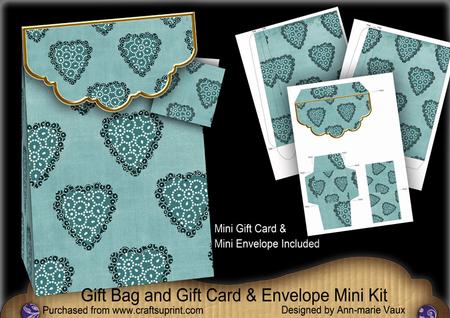 Teal Heart Gift Bag Mini Kit with Gift Card & Envelope