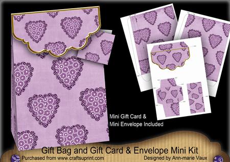 Lilac Heart Gift Bag Mini Kit with Gift Card & Envelope
