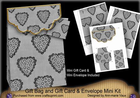 Silver Heart Gift Bag Mini Kit with Gift Card & Envelope