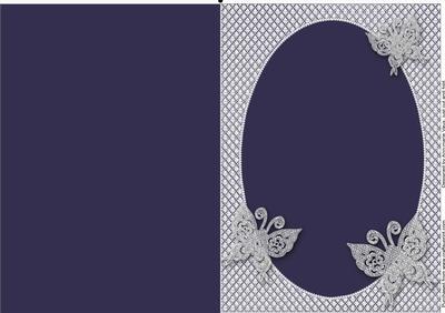 Muted Blue Lace Butterfly Oval Blank Card