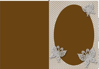 Muted Brown Lace Butterfly Oval Blank Card