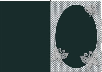 Muted Charcoal Lace Butterfly Oval Blank Card