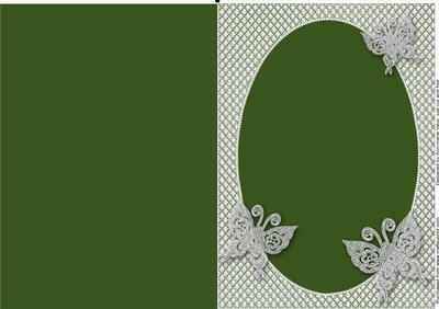Muted Green Lace Butterfly Oval Blank Card