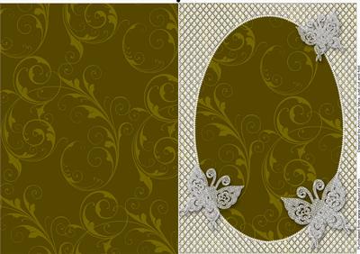 Green Swirl Lace Butterfly Oval Blank Card