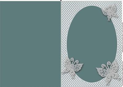 Muted Grey Blue Lace Butterfly Oval Blank Card