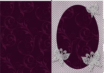 Purple Swirl Lace Butterfly Oval Blank Card