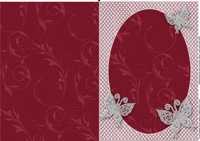 Rose Swirl Lace Butterfly Oval Blank Card