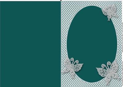 Muted Teal Lace Butterfly Oval Blank Card