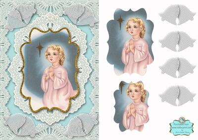 Vintage Lace Praying Girl A5 Card Front Step by Step