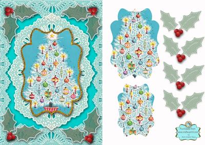 Blue Christmas Tree Lace A5 Card Front Step by Step