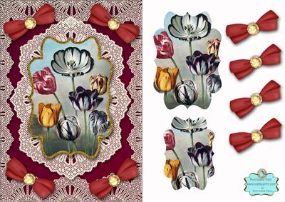 Vintage Lace Coloured Tulips A5 Card Front Step by Step
