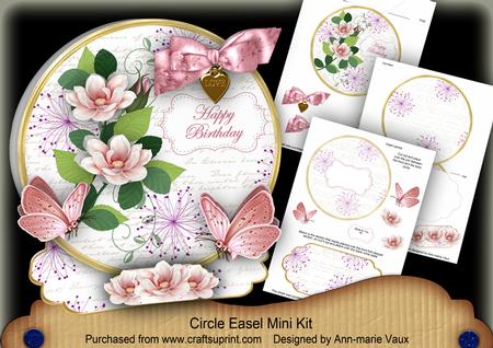 Pink Magnolia Happy Birthday Circle Easel Card Mini Kit