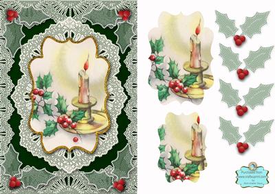 Vintage Lace Holly Candle A5 Card Front Step by Step