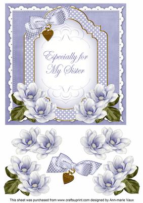 Blue Magnolia for My Sister Fancy 7in Decoupage Topper