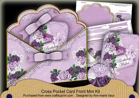 Lilac Roses Birthday Wishes Cross Faux Pocket Cf Mini Kit