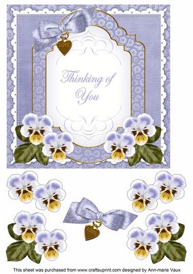 Pale Blue Pansy Thinking of You Fancy 7in Decoupage Topper