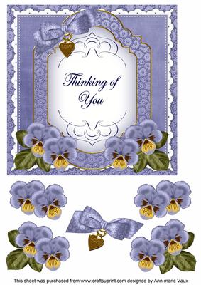 Dark Blue Pansy Thinking of You Fancy 7in Decoupage Topper
