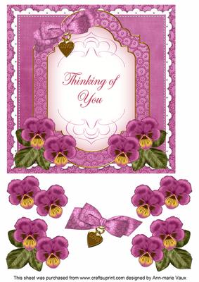 Cerise Pansy Thinking of You Fancy 7in Decoupage Topper