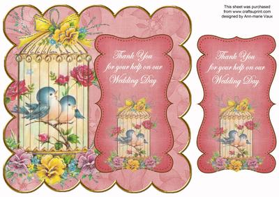 Pink Lovebirds Wedding Thank You 8in Scallop Topper