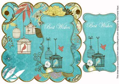 Teal Birdcage Best Wishes 8in Scallop Topper