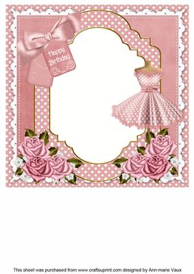 Pink Dotty Dress Happy Birthday 8in Insert Panel
