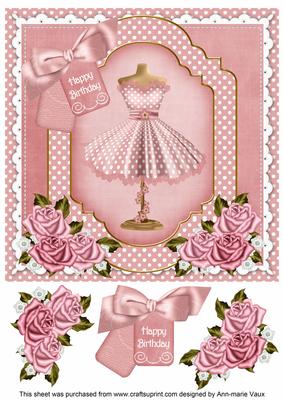 Pink Dotty Dress Happy Birthday 8in Decoupage Step by Step