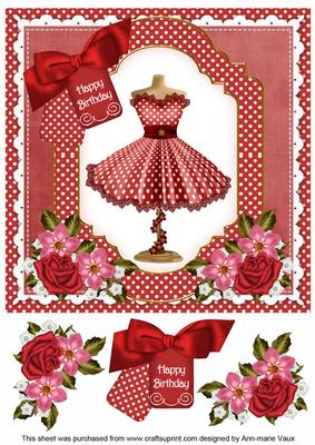 Red Dotty Dress Happy Birthday 8in Decoupage Step by Step