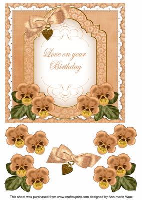Borange Pansy Love on Birthday Fancy 7in Decoupage Topper