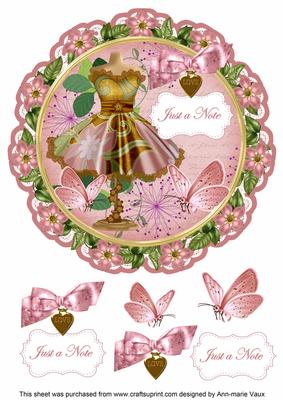 Pink Floral Dress Just a Note 8in Doily Decoupage Topper