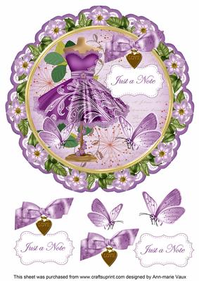 Lilac Floral Dress Just a Note 8in Doily Decoupage Topper