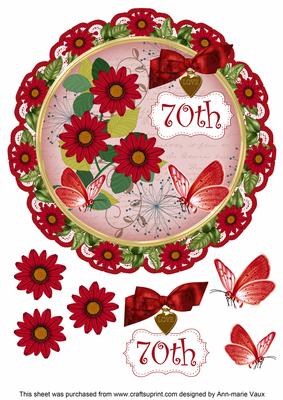 Red Daisy 70th 8in Doily Decoupage Topper