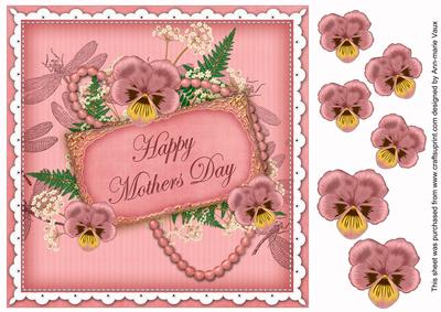 Pink Pansy Mothers Day Vintage 8in Decoupage Topper