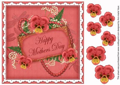 Red Pansy Mothers Day Vintage 8in Decoupage Topper