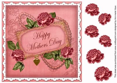 Cerise Roses Mothers Day Vintage 8in Decoupage Topper