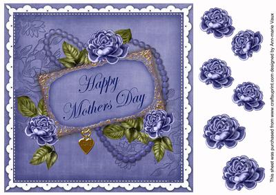 Dblue Roses Mothers Day Vintage 8in Decoupage Topper