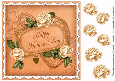 Peach Roses Mothers Day Vintage 8in Decoupage Topper